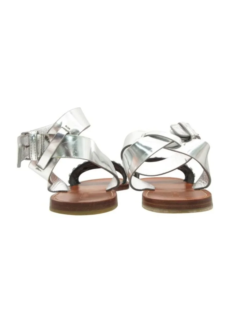 Miu Miu Sandals Flat Shoes Bijou Decoration Ankle Strap Belt Silver Black